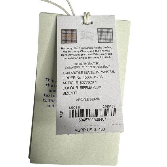 Burberry NWT Intarsia-Knit Logo Argyle Checked Beanie in Plum - Picture 7 of 10